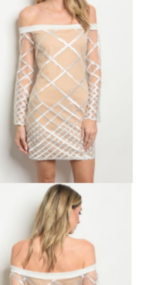 White nude and sequin illusion off the shoulder - Picture 5 of 14